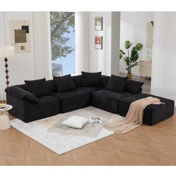 English Elm [new Arrived] Five Piece Chenille Modular Sectional with Sleeper Ottoman for Living Room Black W2108S00124
