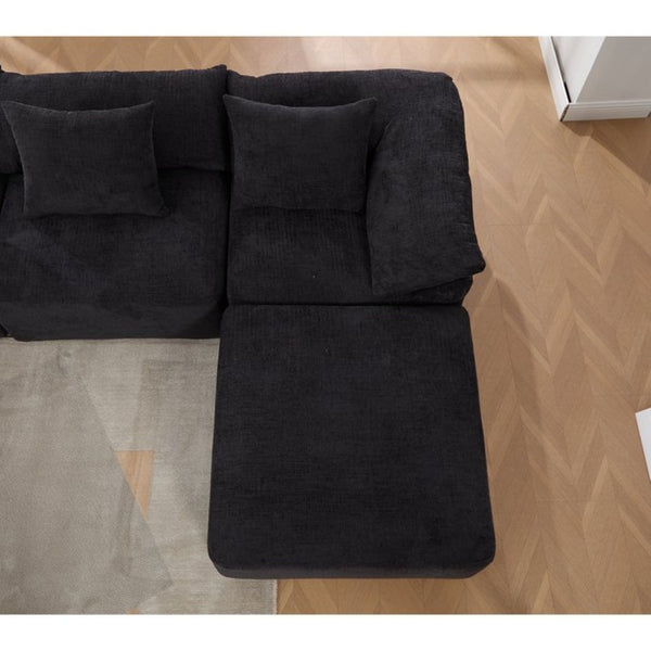 English Elm [new Arrived] Five Piece Chenille Modular Sectional with Sleeper Ottoman for Living Room Black W2108S00124