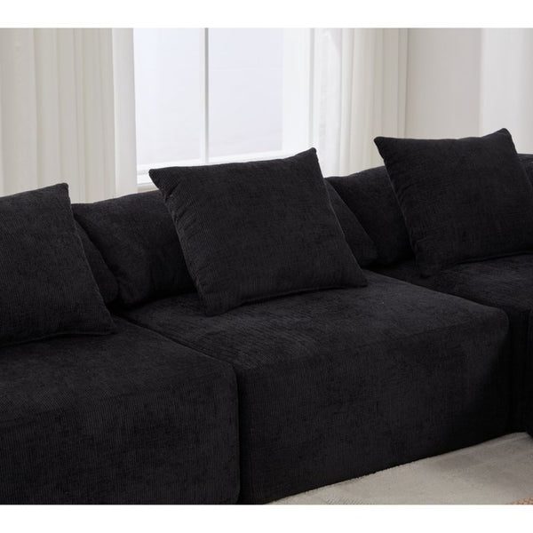 English Elm [new Arrived] Five Piece Chenille Modular Sectional with Sleeper Ottoman for Living Room Black W2108S00124