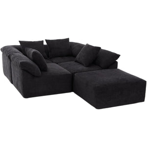 English Elm [new Arrived] Five Piece Chenille Modular Sectional with Sleeper Ottoman for Living Room Black W2108S00124