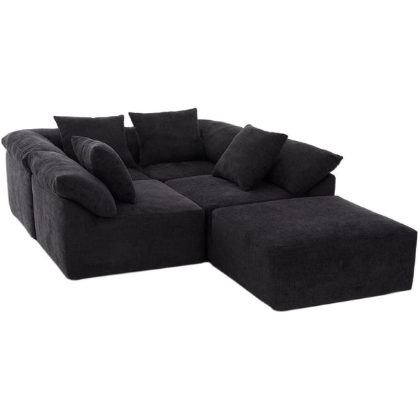 English Elm [new Arrived] Five Piece Chenille Modular Sectional with Sleeper Ottoman for Living Room Black W2108S00124