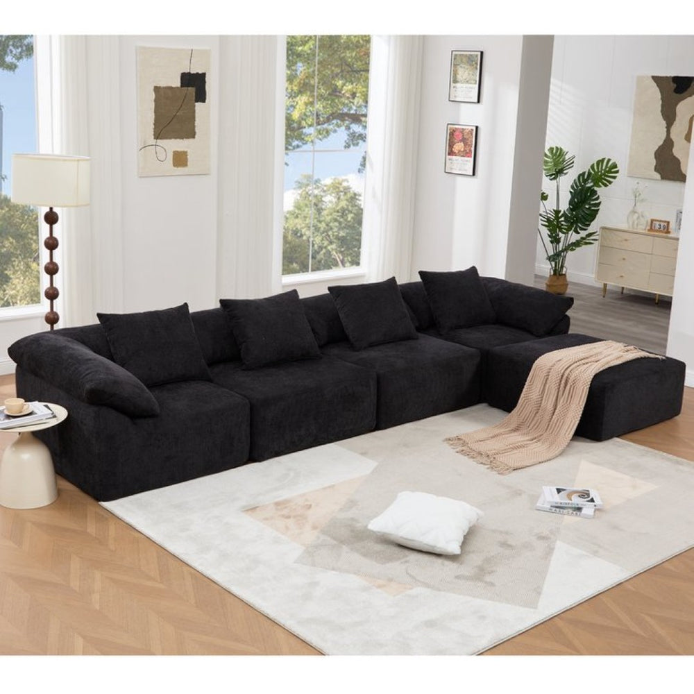 English Elm [new Arrived] Five Piece Chenille Modular Sectional with Sleeper Ottoman for Living Room Black W2108S00124