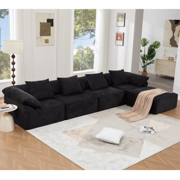 English Elm [new Arrived] Five Piece Chenille Modular Sectional with Sleeper Ottoman for Living Room Black W2108S00124