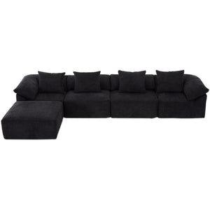 English Elm [new Arrived] Five Piece Chenille Modular Sectional with Sleeper Ottoman for Living Room Black W2108S00124