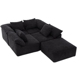 English Elm [new Arrived] Five Piece Chenille Modular Sectional with Sleeper Ottoman for Living Room Black W2108S00124