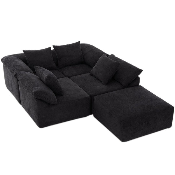 English Elm [new Arrived] Five Piece Chenille Modular Sectional with Sleeper Ottoman for Living Room Black W2108S00124