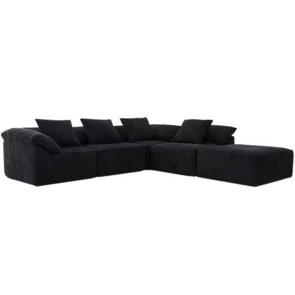 English Elm [new Arrived] Five Piece Chenille Modular Sectional with Sleeper Ottoman for Living Room Black W2108S00124