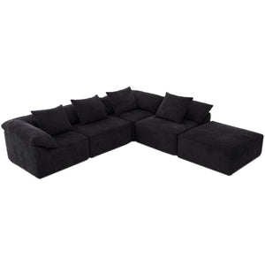 English Elm [new Arrived] Five Piece Chenille Modular Sectional with Sleeper Ottoman for Living Room Black W2108S00124