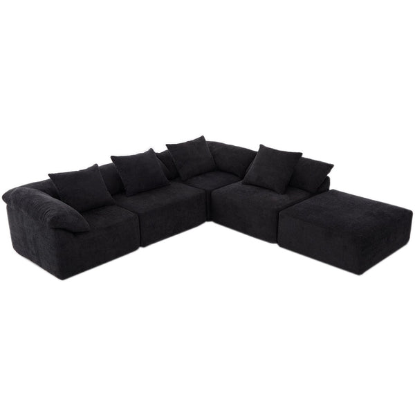 English Elm [new Arrived] Five Piece Chenille Modular Sectional with Sleeper Ottoman for Living Room Black W2108S00124