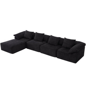 English Elm [new Arrived] Five Piece Chenille Modular Sectional with Sleeper Ottoman for Living Room Black W2108S00124