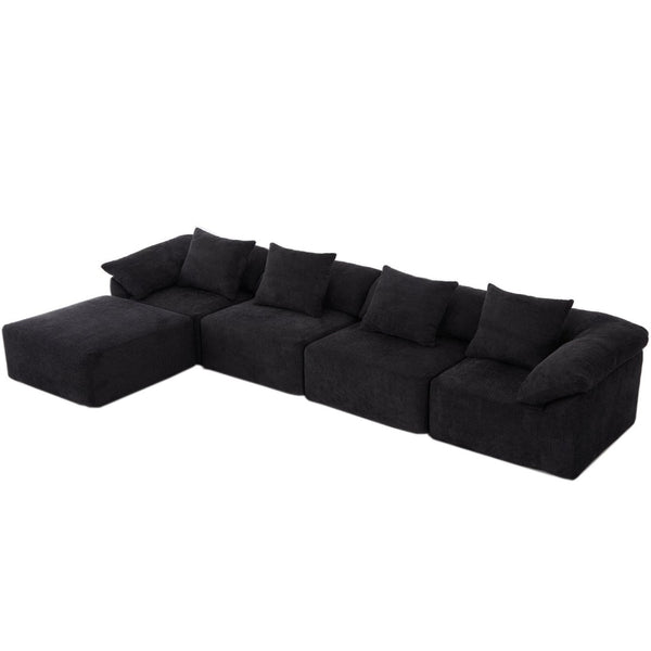 English Elm [new Arrived] Five Piece Chenille Modular Sectional with Sleeper Ottoman for Living Room Black W2108S00124