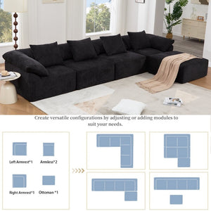 English Elm [new Arrived] Five Piece Chenille Modular Sectional with Sleeper Ottoman for Living Room Black W2108S00124