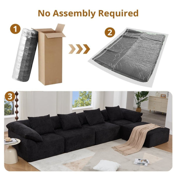English Elm [new Arrived] Five Piece Chenille Modular Sectional with Sleeper Ottoman for Living Room Black W2108S00124