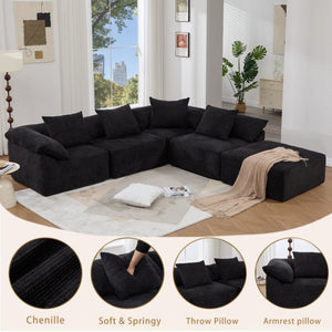 English Elm [new Arrived] Five Piece Chenille Modular Sectional with Sleeper Ottoman for Living Room Black W2108S00124