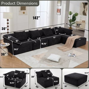 English Elm [new Arrived] Five Piece Chenille Modular Sectional with Sleeper Ottoman for Living Room Black W2108S00124