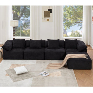 English Elm [new Arrived] Five Piece Chenille Modular Sectional with Sleeper Ottoman for Living Room Black W2108S00124
