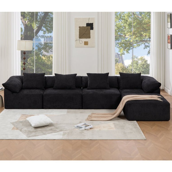 English Elm [new Arrived] Five Piece Chenille Modular Sectional with Sleeper Ottoman for Living Room Black W2108S00124