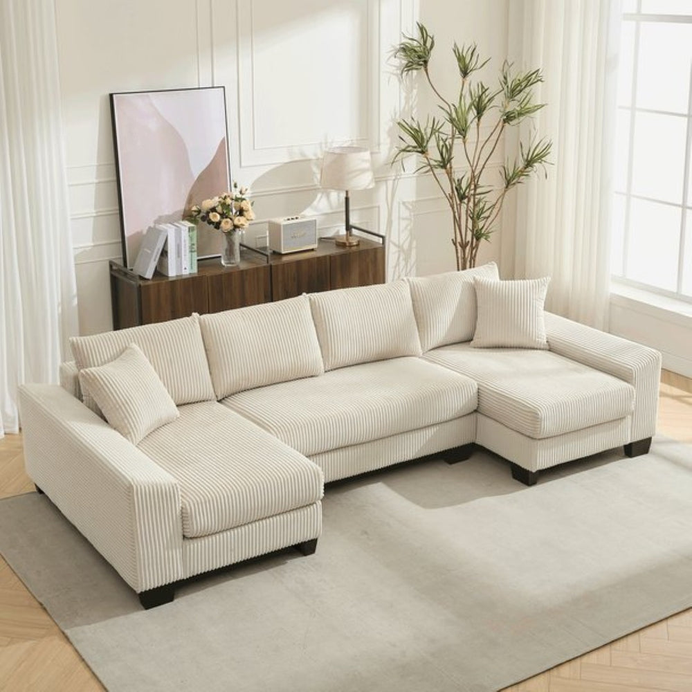 English Elm [new Arrived] 114 Inch U Shaped Corduroy Sleeper Sectional with Pull Out Bed for Living Room W2108S00125