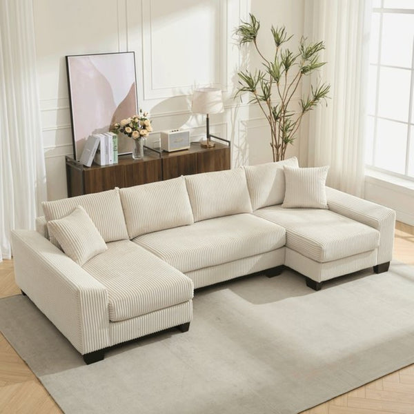 English Elm [new Arrived] 114 Inch U Shaped Corduroy Sleeper Sectional with Pull Out Bed for Living Room W2108S00125