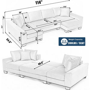 English Elm [new Arrived] 114 Inch U Shaped Corduroy Sleeper Sectional with Pull Out Bed for Living Room W2108S00125