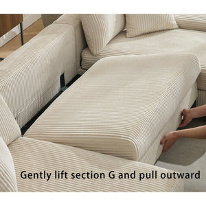 English Elm [new Arrived] 114 Inch U Shaped Corduroy Sleeper Sectional with Pull Out Bed for Living Room W2108S00125