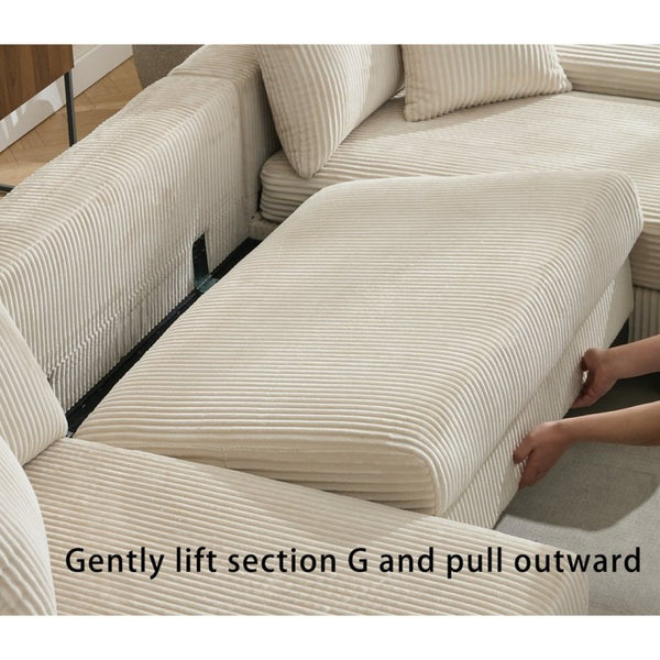 English Elm [new Arrived] 114 Inch U Shaped Corduroy Sleeper Sectional with Pull Out Bed for Living Room W2108S00125