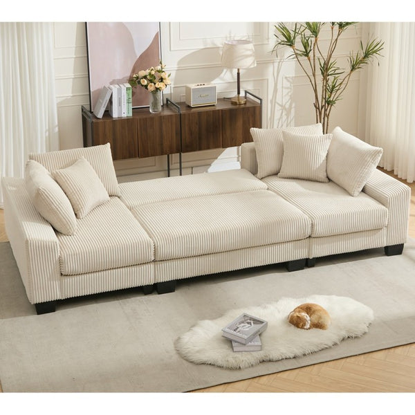English Elm [new Arrived] 114 Inch U Shaped Corduroy Sleeper Sectional with Pull Out Bed for Living Room W2108S00125