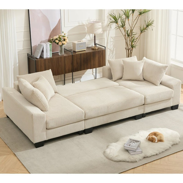 English Elm [new Arrived] 114 Inch U Shaped Corduroy Sleeper Sectional with Pull Out Bed for Living Room W2108S00125