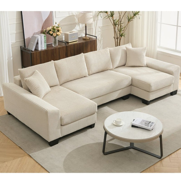 English Elm [new Arrived] 114 Inch U Shaped Corduroy Sleeper Sectional with Pull Out Bed for Living Room W2108S00125