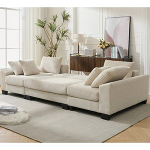 English Elm [new Arrived] 114 Inch U Shaped Corduroy Sleeper Sectional with Pull Out Bed for Living Room W2108S00125