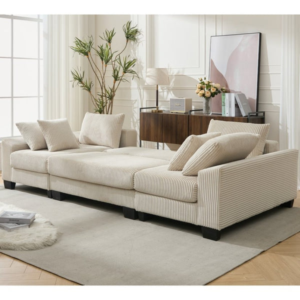 English Elm [new Arrived] 114 Inch U Shaped Corduroy Sleeper Sectional with Pull Out Bed for Living Room W2108S00125