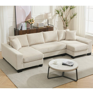 English Elm [new Arrived] 114 Inch U Shaped Corduroy Sleeper Sectional with Pull Out Bed for Living Room W2108S00125