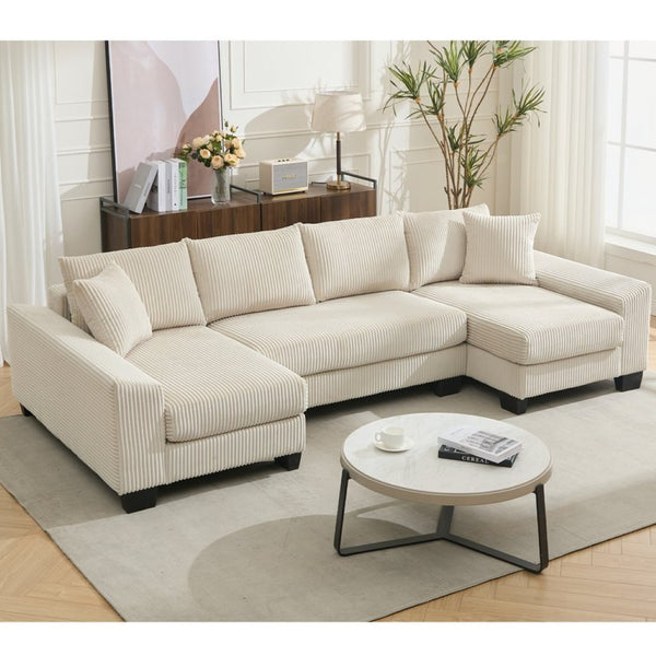 English Elm [new Arrived] 114 Inch U Shaped Corduroy Sleeper Sectional with Pull Out Bed for Living Room W2108S00125