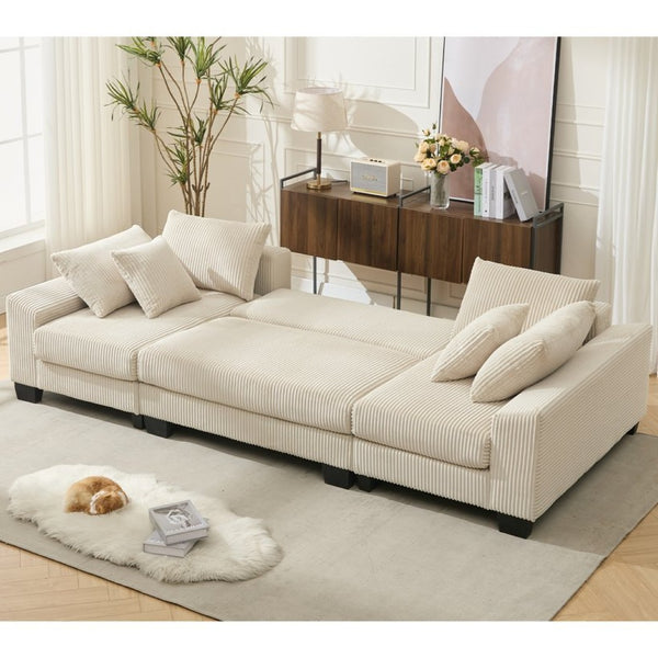 English Elm [new Arrived] 114 Inch U Shaped Corduroy Sleeper Sectional with Pull Out Bed for Living Room W2108S00125