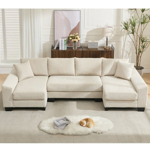 English Elm [new Arrived] 114 Inch U Shaped Corduroy Sleeper Sectional with Pull Out Bed for Living Room W2108S00125