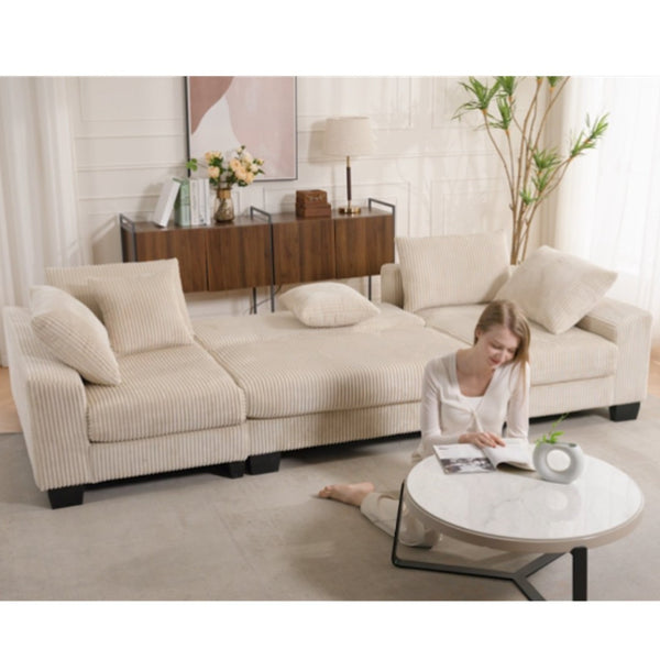English Elm [new Arrived] 114 Inch U Shaped Corduroy Sleeper Sectional with Pull Out Bed for Living Room W2108S00125