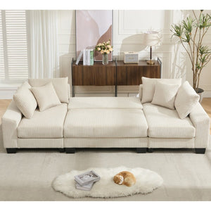 English Elm [new Arrived] 114 Inch U Shaped Corduroy Sleeper Sectional with Pull Out Bed for Living Room W2108S00125