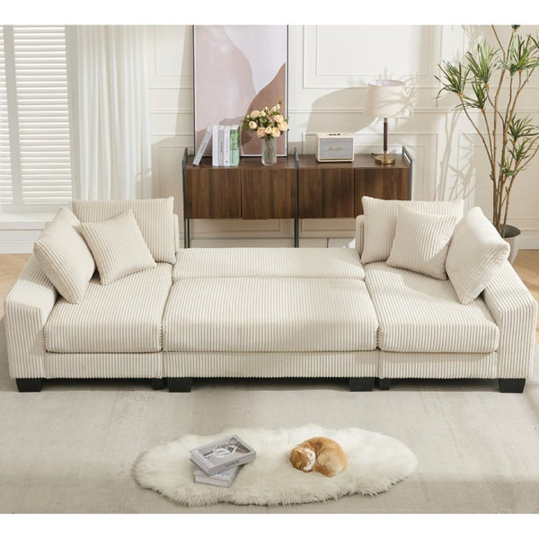 English Elm [new Arrived] 114 Inch U Shaped Corduroy Sleeper Sectional with Pull Out Bed for Living Room W2108S00125