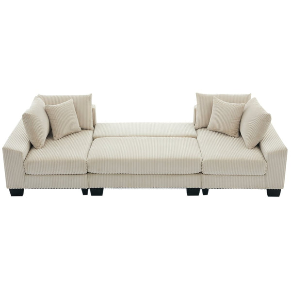 English Elm [new Arrived] 114 Inch U Shaped Corduroy Sleeper Sectional with Pull Out Bed for Living Room W2108S00125
