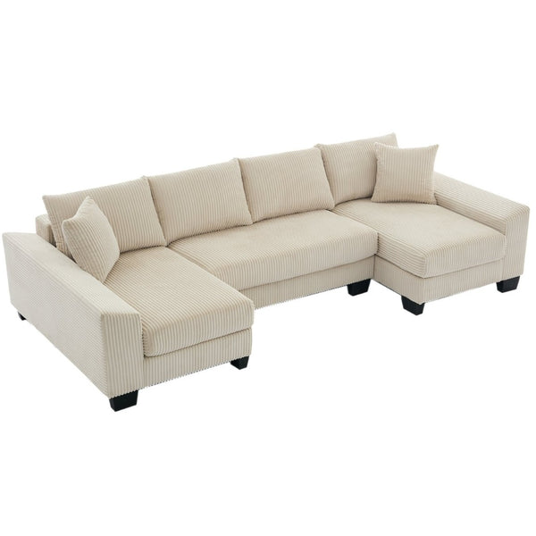 English Elm [new Arrived] 114 Inch U Shaped Corduroy Sleeper Sectional with Pull Out Bed for Living Room W2108S00125