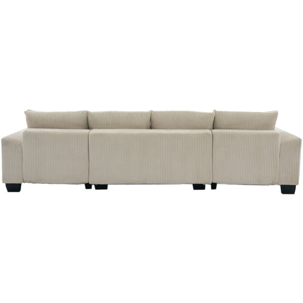 English Elm [new Arrived] 114 Inch U Shaped Corduroy Sleeper Sectional with Pull Out Bed for Living Room W2108S00125