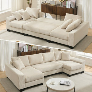 English Elm [new Arrived] 114 Inch U Shaped Corduroy Sleeper Sectional with Pull Out Bed for Living Room W2108S00125