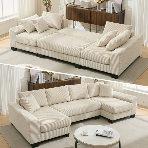 English Elm [new Arrived] 114 Inch U Shaped Corduroy Sleeper Sectional with Pull Out Bed for Living Room W2108S00125