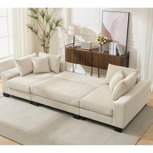 English Elm [new Arrived] 114 Inch U Shaped Corduroy Sleeper Sectional with Pull Out Bed for Living Room W2108S00125