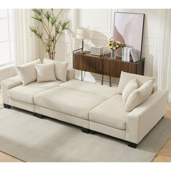 English Elm [new Arrived] 114 Inch U Shaped Corduroy Sleeper Sectional with Pull Out Bed for Living Room W2108S00125