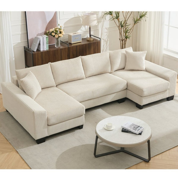 English Elm [new Arrived] 114 Inch U Shaped Corduroy Sleeper Sectional with Pull Out Bed for Living Room W2108S00125