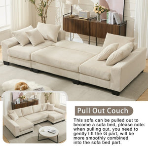 English Elm [new Arrived] 114 Inch U Shaped Corduroy Sleeper Sectional with Pull Out Bed for Living Room W2108S00125