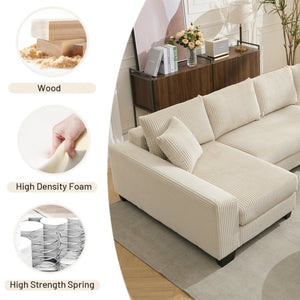 English Elm [new Arrived] 114 Inch U Shaped Corduroy Sleeper Sectional with Pull Out Bed for Living Room W2108S00125