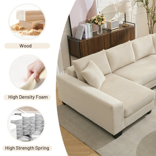 English Elm [new Arrived] 114 Inch U Shaped Corduroy Sleeper Sectional with Pull Out Bed for Living Room W2108S00125