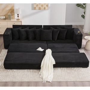 English Elm [new Arrived] Corduroy Modular Sectional Sofa with Sleeper Function Footstool and Cup Holders Black W2108S00128